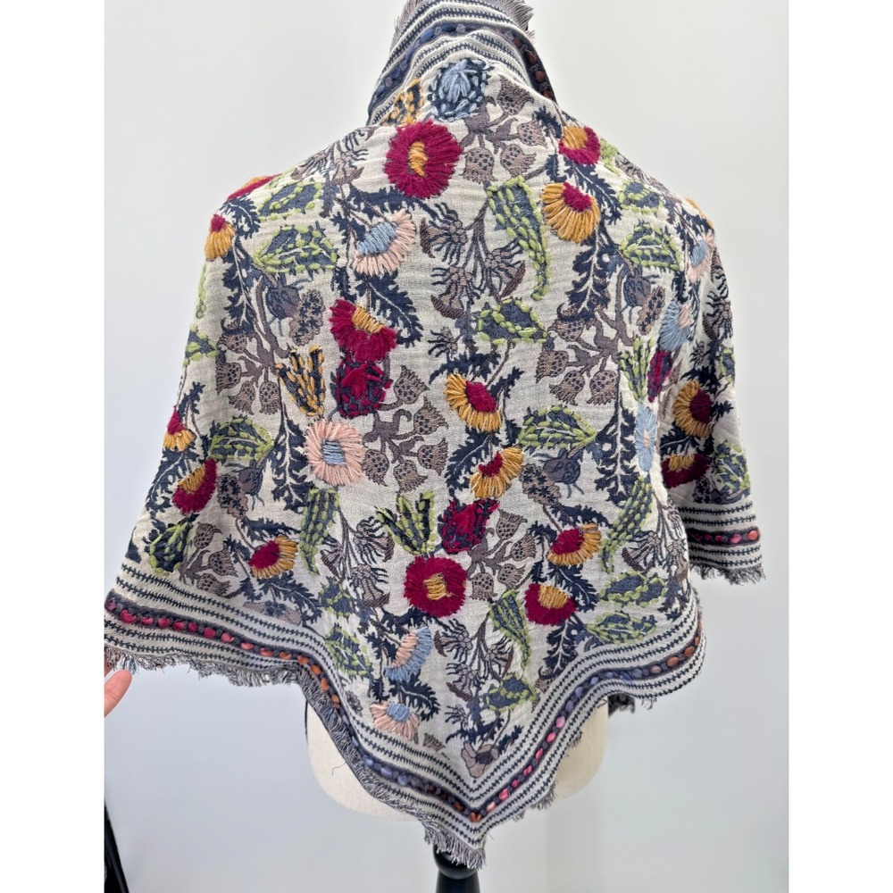 J Jill Woven Winter Bloom Embroidered Traingle Scarf Shawl Wrap 72x27 Woven Wool